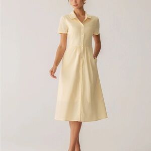RIHOAS Pale Yellow Button-Front Collared Midi Dress